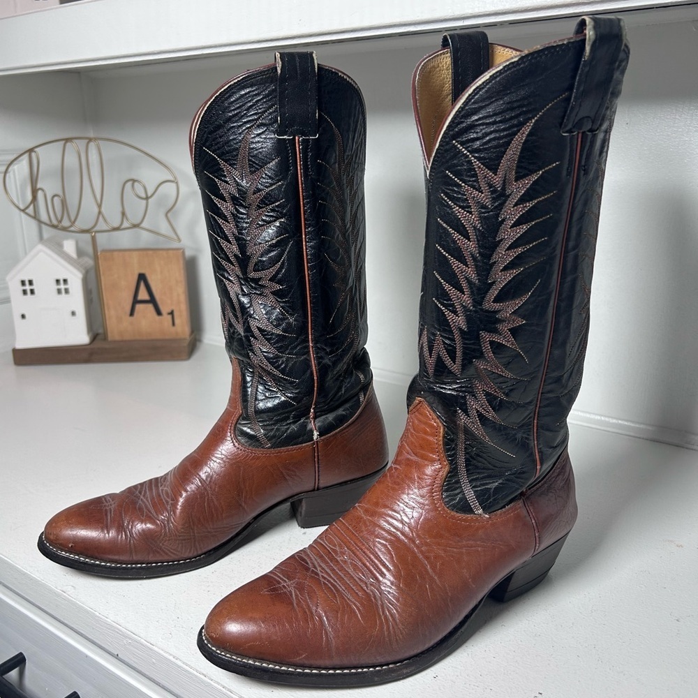 Vintage Nocona Western Cowboy Boots Brown Black Leather | Men’s 7.5D Women’s 9